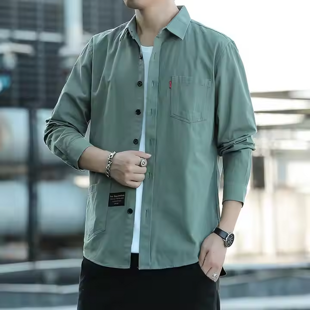 Male Shirts with Pocket Casual Long Sleeves Spring Collection Twill Fabric {Set Of 2}