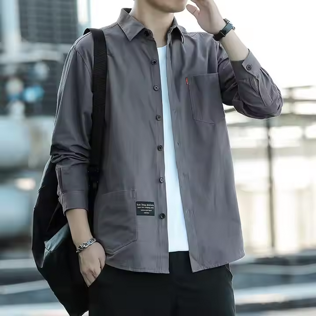 Male Shirts with Pocket Casual Long Sleeves Spring Collection Twill Fabric {Set Of 2}