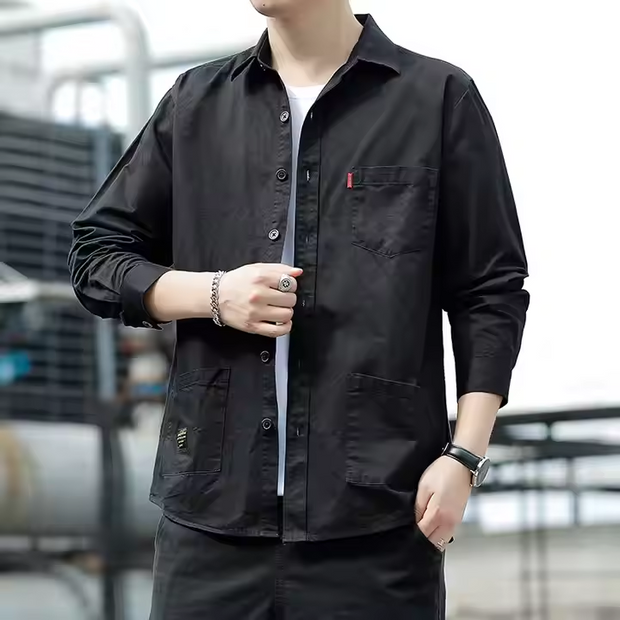 Male Shirts with Pocket Casual Long Sleeves Spring Collection Twill Fabric {Set Of 2}