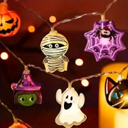 1PC Halloween 10/20 LED Battery Powered String Lights With Ghost Witch Cat Pumpkin Spider Web Skeleton Mummy Pirate Shape Indoor