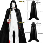 Halloween Cloak Soft Unisex Hooded Black Robe Witch Long Cape Cosplay Costume Prop Party Performance Supplies Holiday Decoration