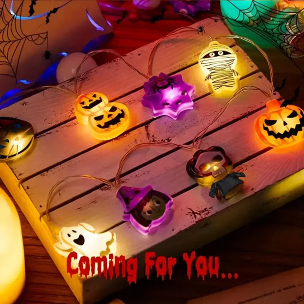 1PC Halloween 10/20 LED Battery Powered String Lights With Ghost Witch Cat Pumpkin Spider Web Skeleton Mummy Pirate Shape Indoor