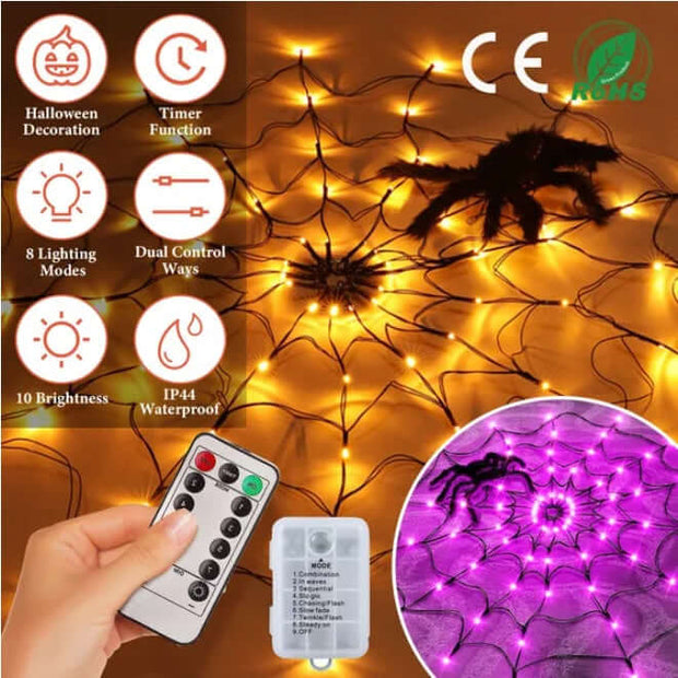 1Pc 3.28FT Spider Web Light With Hairy Spider