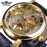 Mechanical Watches Royal Carving Skeleton Brown Leather Transparent Skeleton Design Automatic Watch