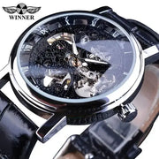 Mechanical Watches Royal Carving Skeleton Brown Leather Transparent Skeleton Design Automatic Watch